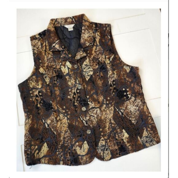 Christopher & Banks Brown Textured Button Front Vest XL - Picture 1 of 12